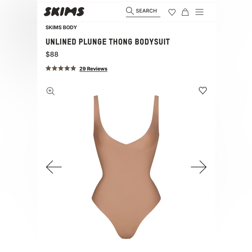 SKIMS Unlined Plunge Thong Bodysuit — Warm Tan